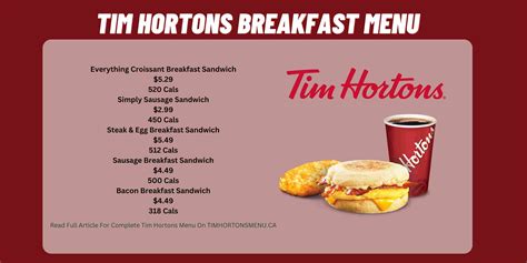 tim hortons breakfast menu prices