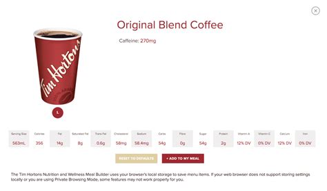 tim hortons large coffee with cream calories