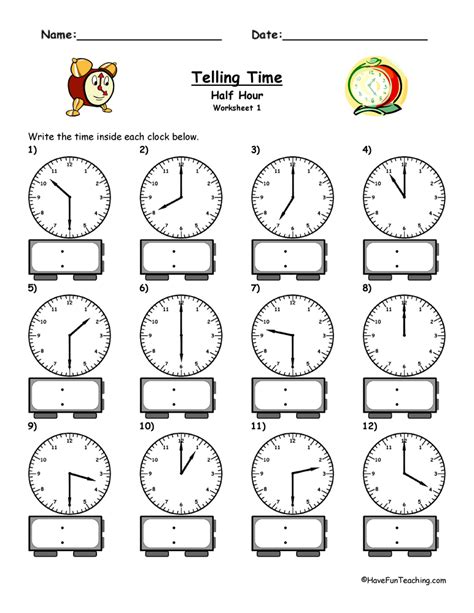 Telling Time On The Half Hour Worksheets 99Worksheets