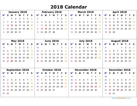 time and date calendar 2018