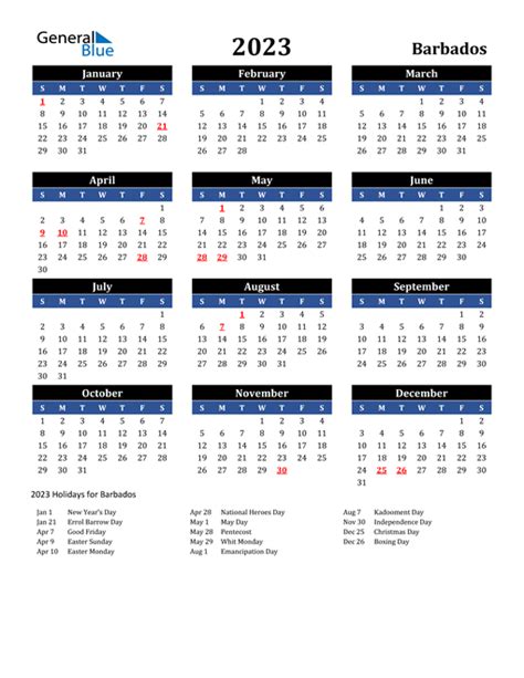 time and date calendar 2023 barbados
