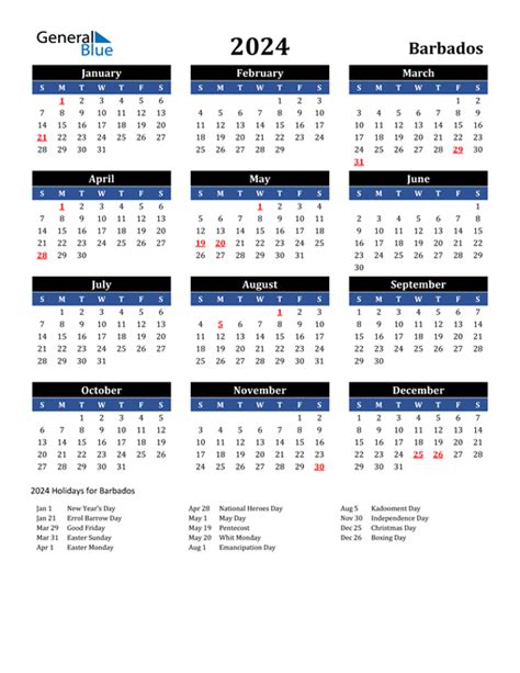 time and date calendar 2024 barbados