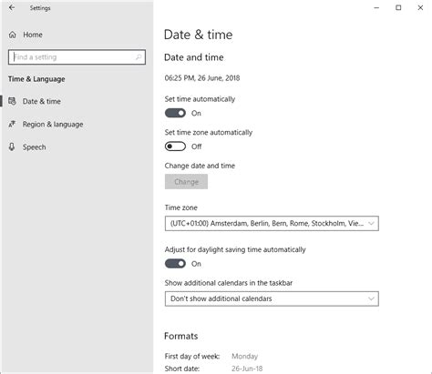 time and language settings in windows 10