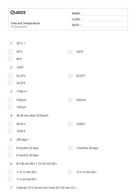 Time And Temperature Quiz