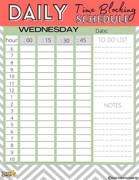 Time blocks for weekly schedule template