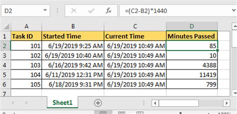 time calculation formula in excel in minutes