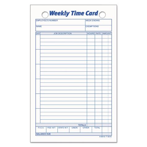 1000 Count Monthly Time Clock Cards Timecard for Employee