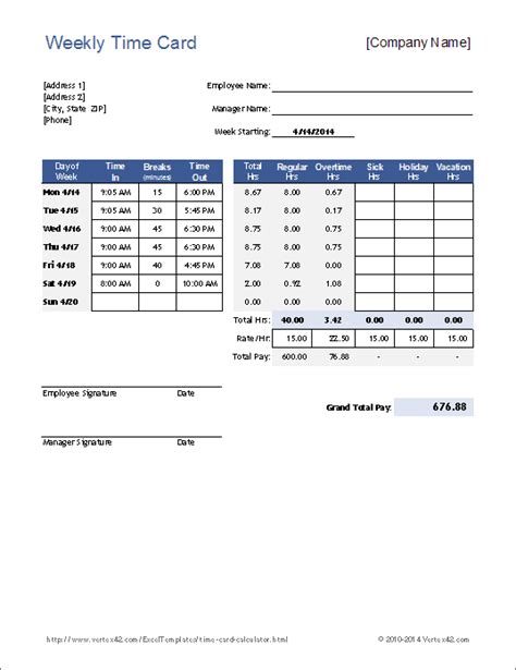 time card calculation in excel