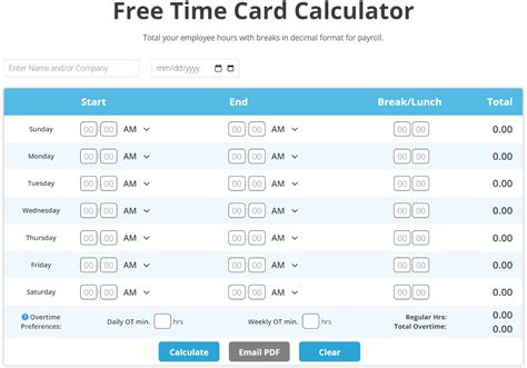 Time Card Calculator Email