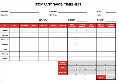 Time Card Template In Excel