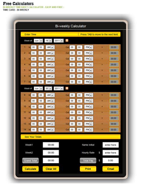 time clock calculator with lunch biweekly