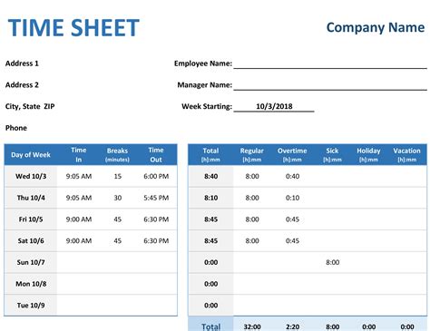Time Clock Excel Sheet