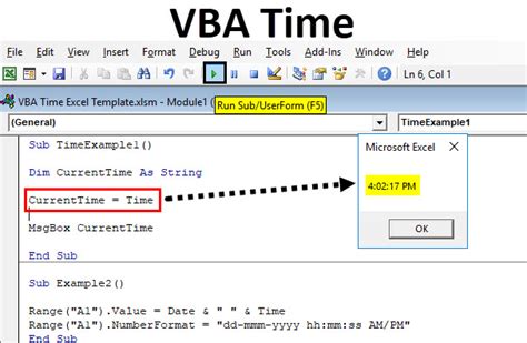time function in excel vba
