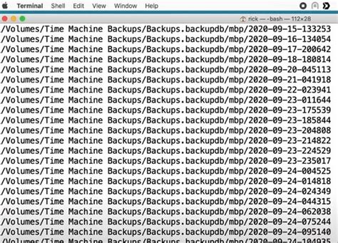 time machine list backups
