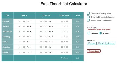 Time Sheet Calculator Hours