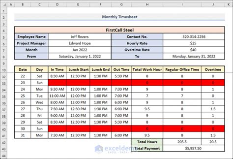Time Sheet Excel Example