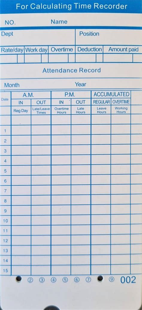 Time Systems Clock Cards