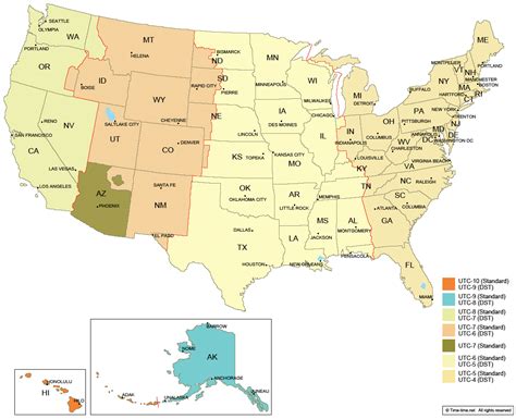 time zones map usa with cities