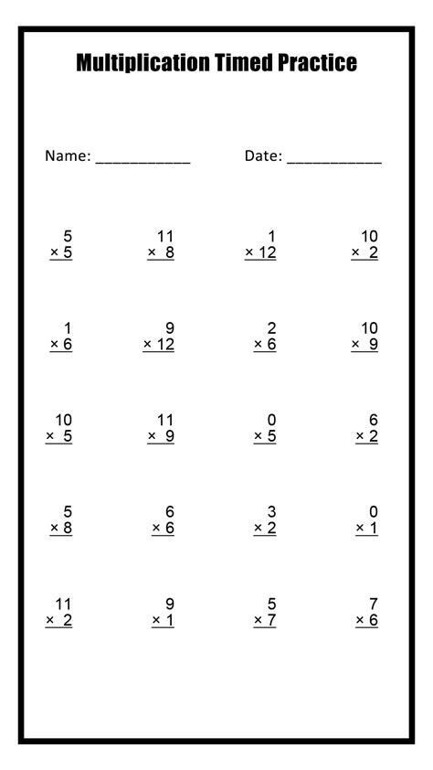 Timed Multiplication Pre Test Printable