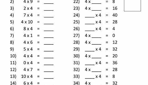 Times Tables Test Year 4 Practice - Free Printable