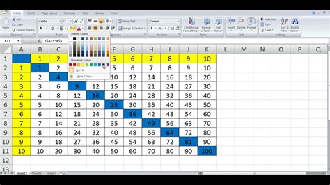 times table in excel