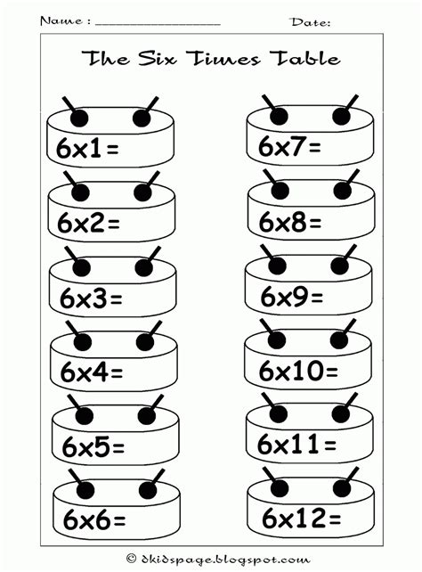 times tables 6 worksheet