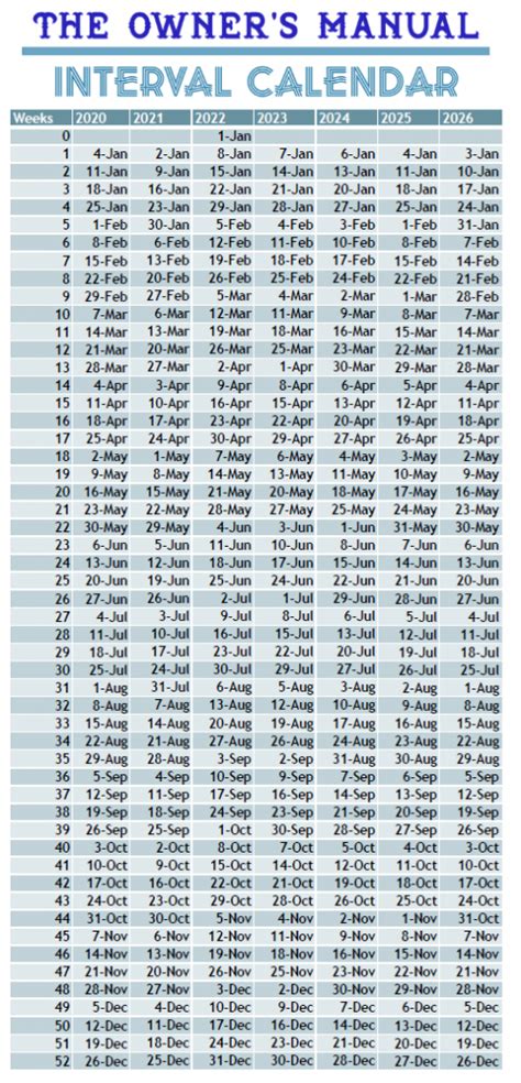 timeshare week calendar 2020 printable