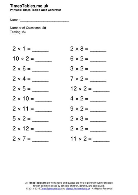 Timestables Me Uk Printable