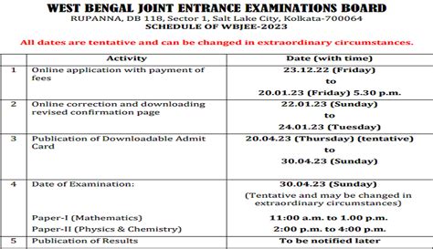 timing of wbjee exam