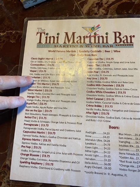 Tini Martini Bar St Augustine Menu
