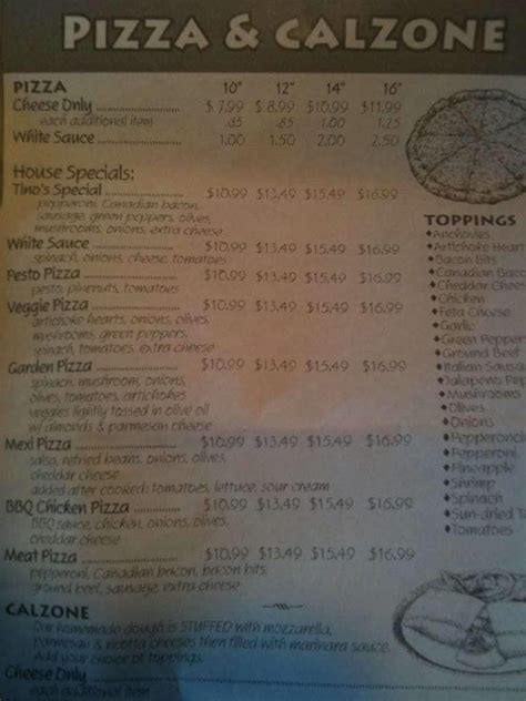 tino's pizza sudden valley menu
