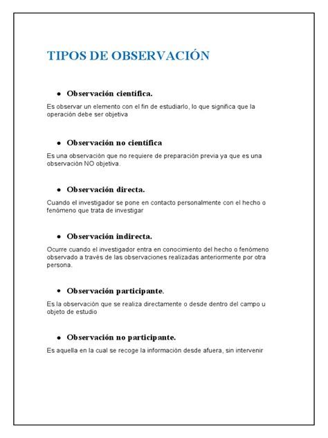 Tipos De Observacion Pdf Desaro