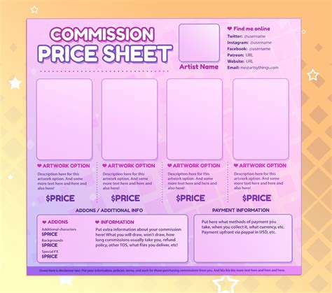 tips for making commission sheet