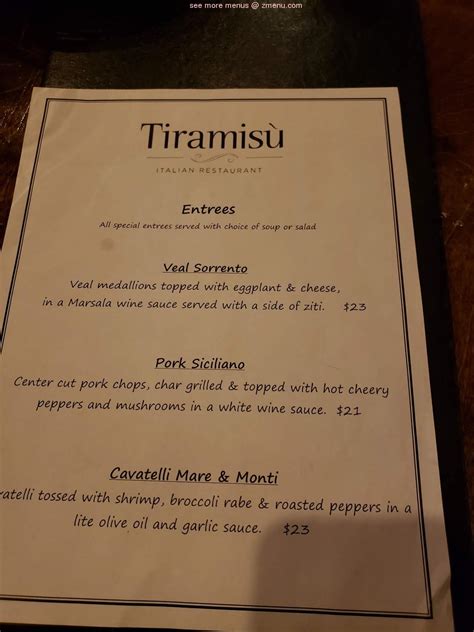 tiramisu restaurant waterbury menu