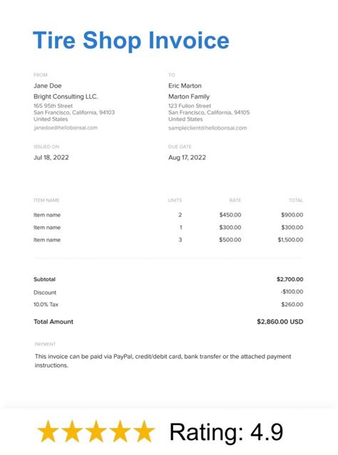 Tire Invoice Template: Streamline Your Tire Business With Professional Invoices