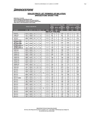 tire bridgestone price list