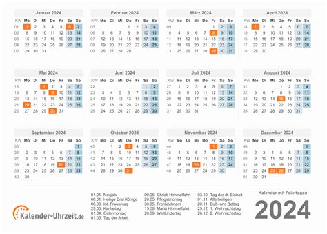 tischkalender 2024 mit feiertagen