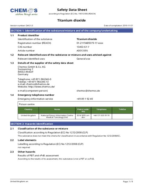 Titanium Dioxide Safety Data Sheet