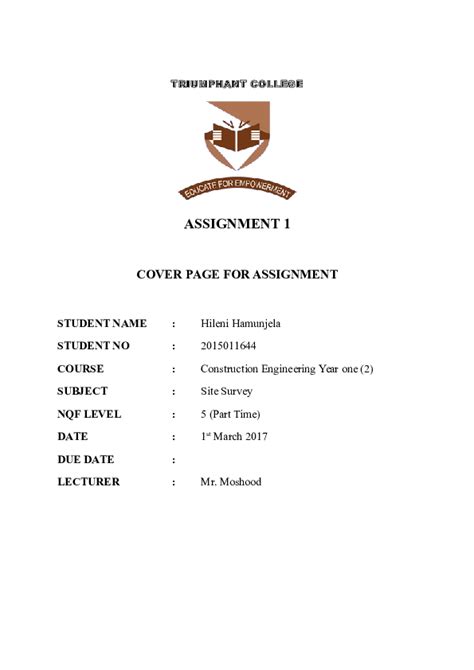 title page example for assignment