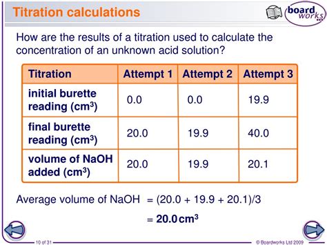Titration Calculation Table Method