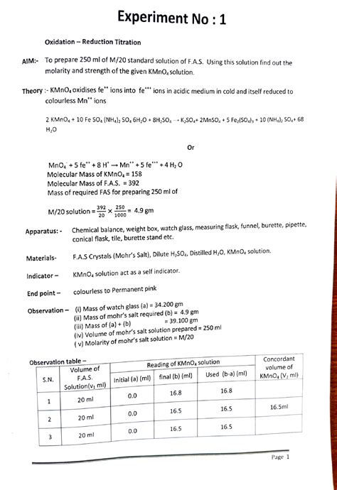 Titration Experiment Class 12 Readings