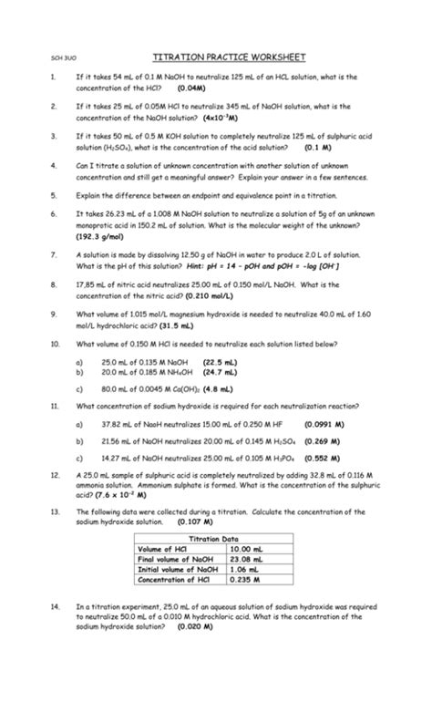 Titration Practice Problems With Answers Pdf