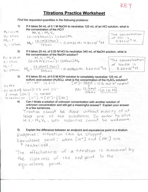 Titration Sample Problems With Answers