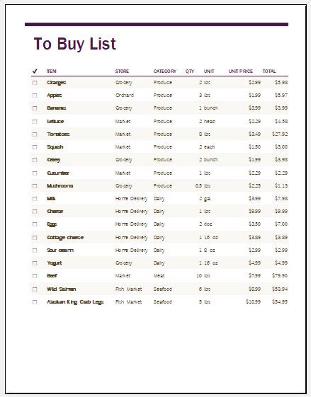 7 Shopping List Templates Excel PDF Formats