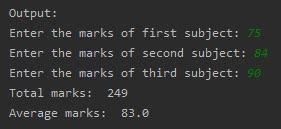 to calculate average marks of 3 subjects in python