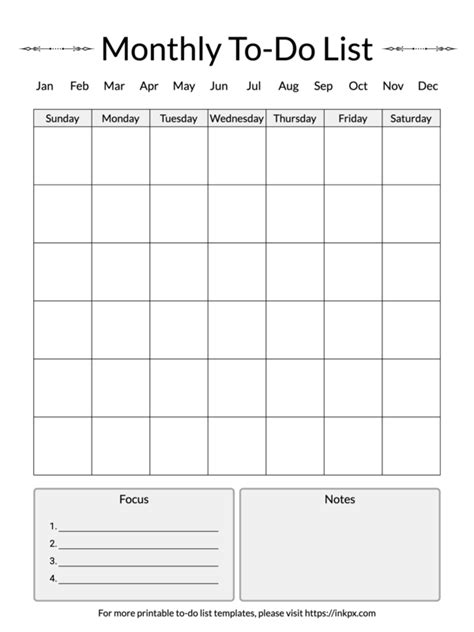 To Do List By Month Template Calendar To Do List Blank Printable