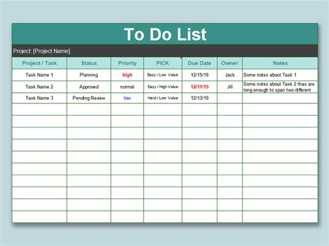 to do list excel spreadsheet template