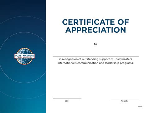 PPT Toastmasters Certificate of Appreciation PowerPoint Presentation