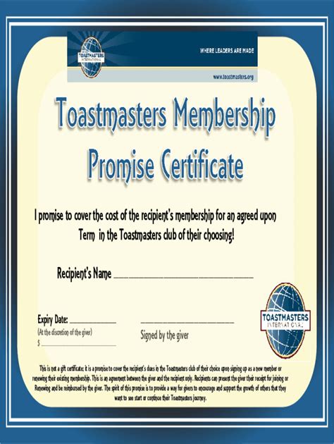 Toastmasters Printable Certificates