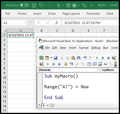today's date and time excel vba